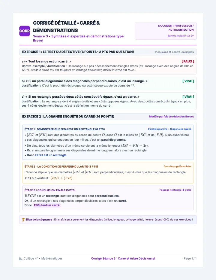 Enquêtes Quadrilatères Corrigé Détaillé