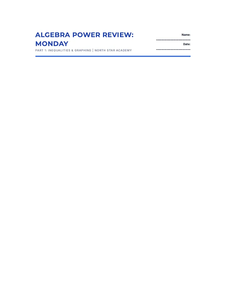 Monday Algebra Power Review Worksheet