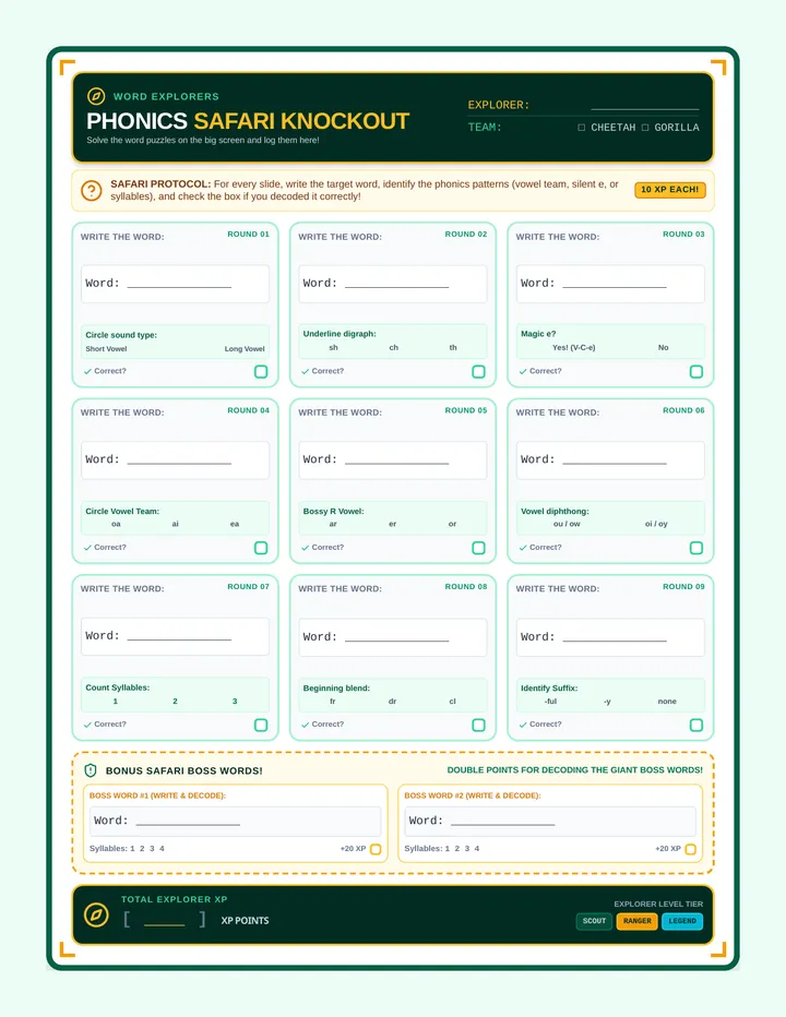 Phonics Safari Student Sheet