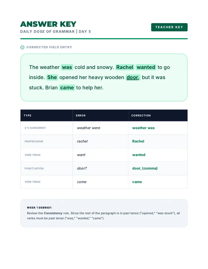 Day 5 Daily Dose Grammar Answer Key