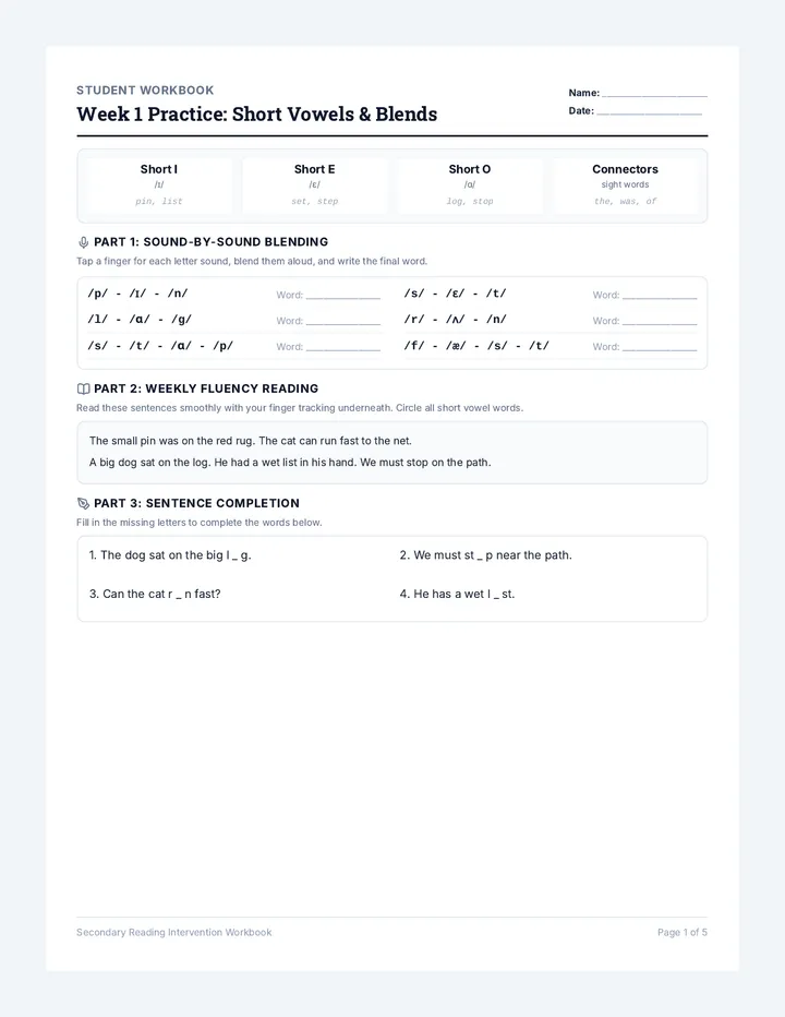 Secondary Reading Workbook