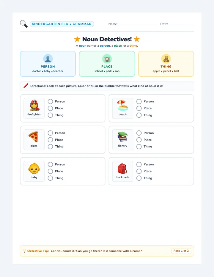 Noun Detectives Worksheet
