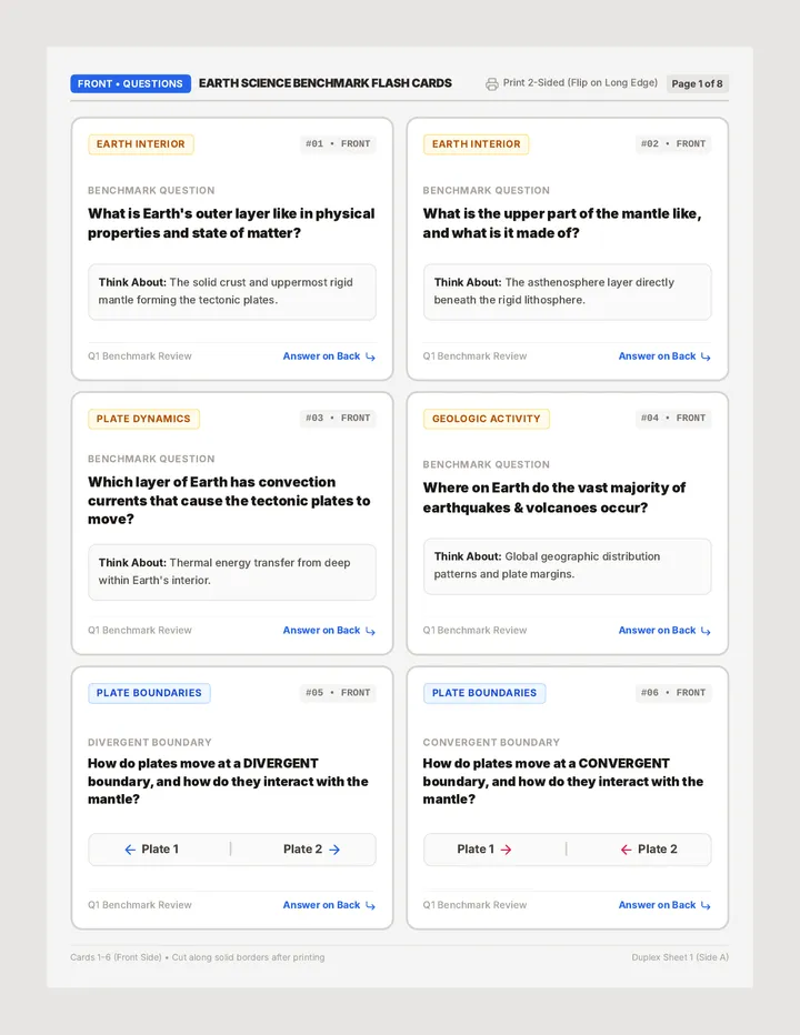 Earth Benchmark Flash Cards