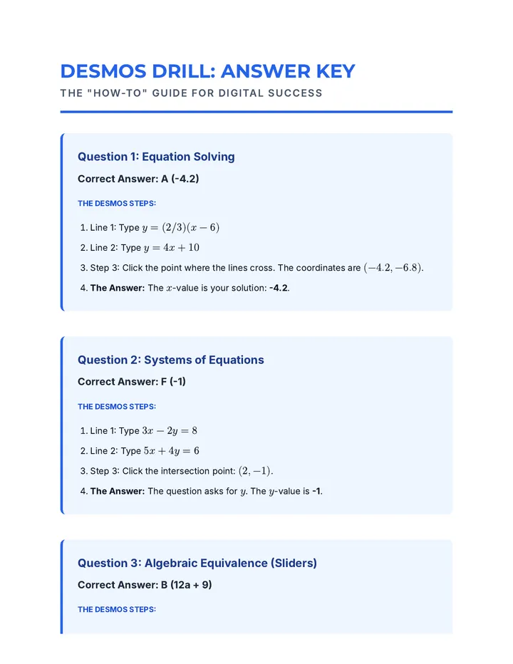 Desmos Drill Answer Key