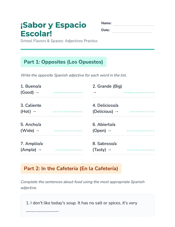 Sabor Escolar Worksheet