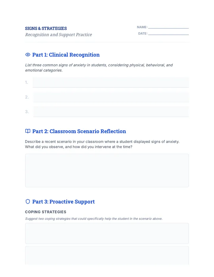 Signs and Strategies Worksheet
