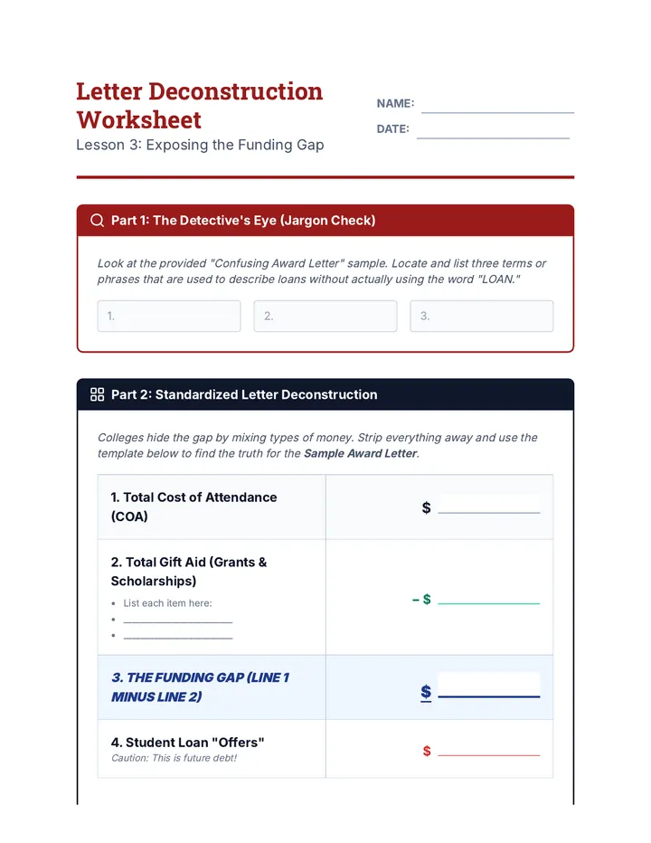 Letter Deconstruction Worksheet