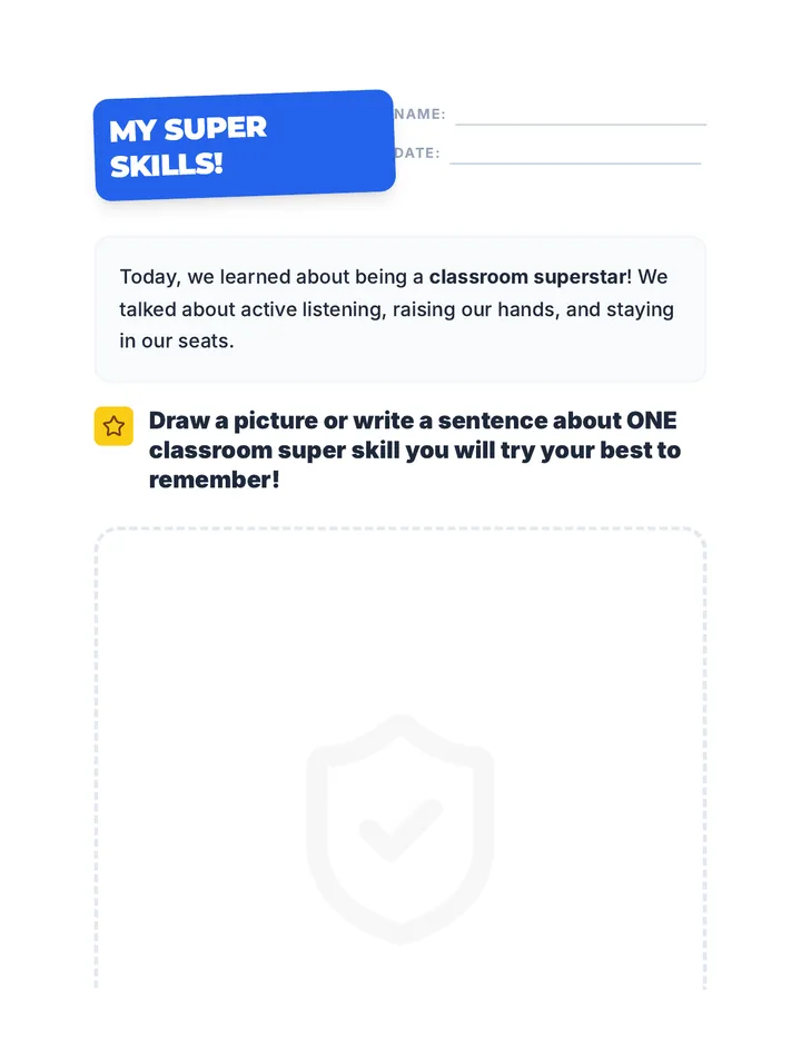 My Classroom Super Skills Worksheet