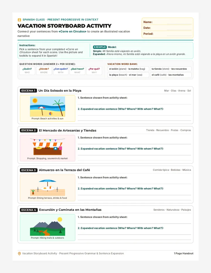 Storyboard de Vacaciones Worksheet