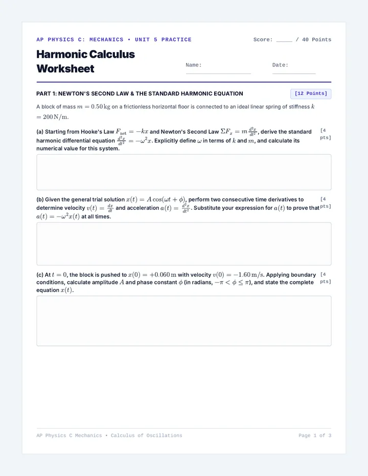 Oscillations Exam Worksheet