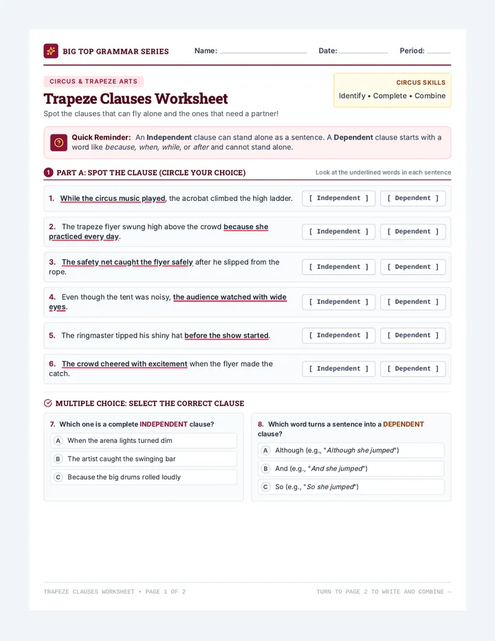 Trapeze Clauses Worksheet