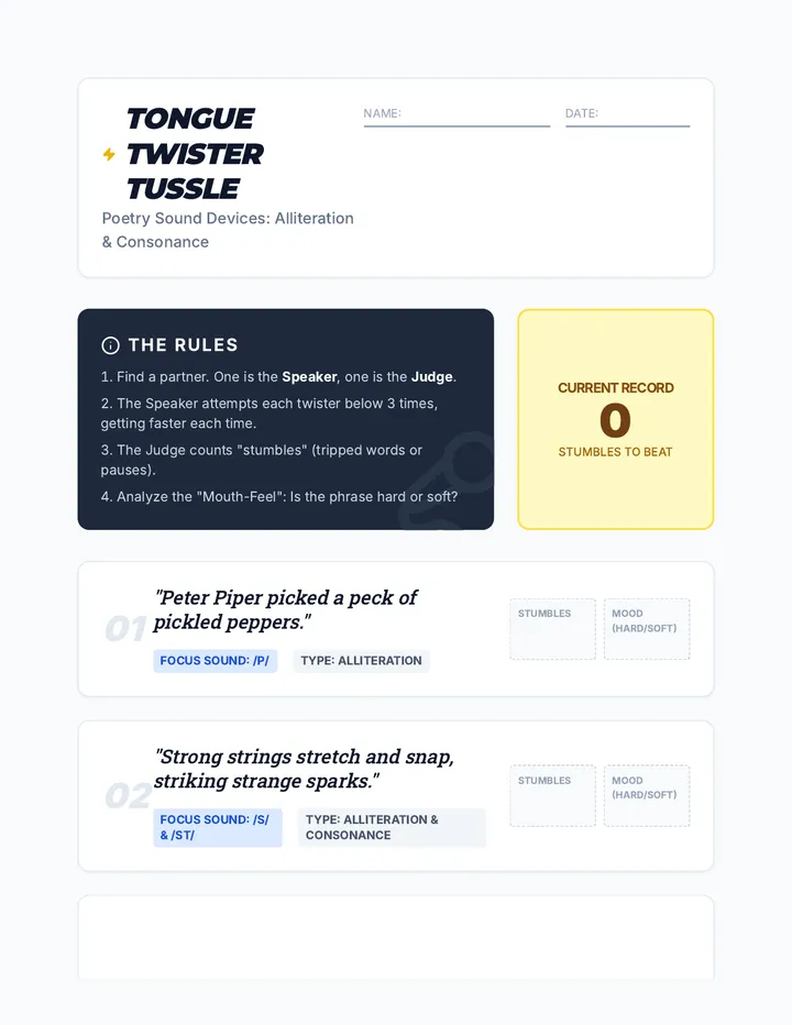 Tongue Twister Tussle Activity