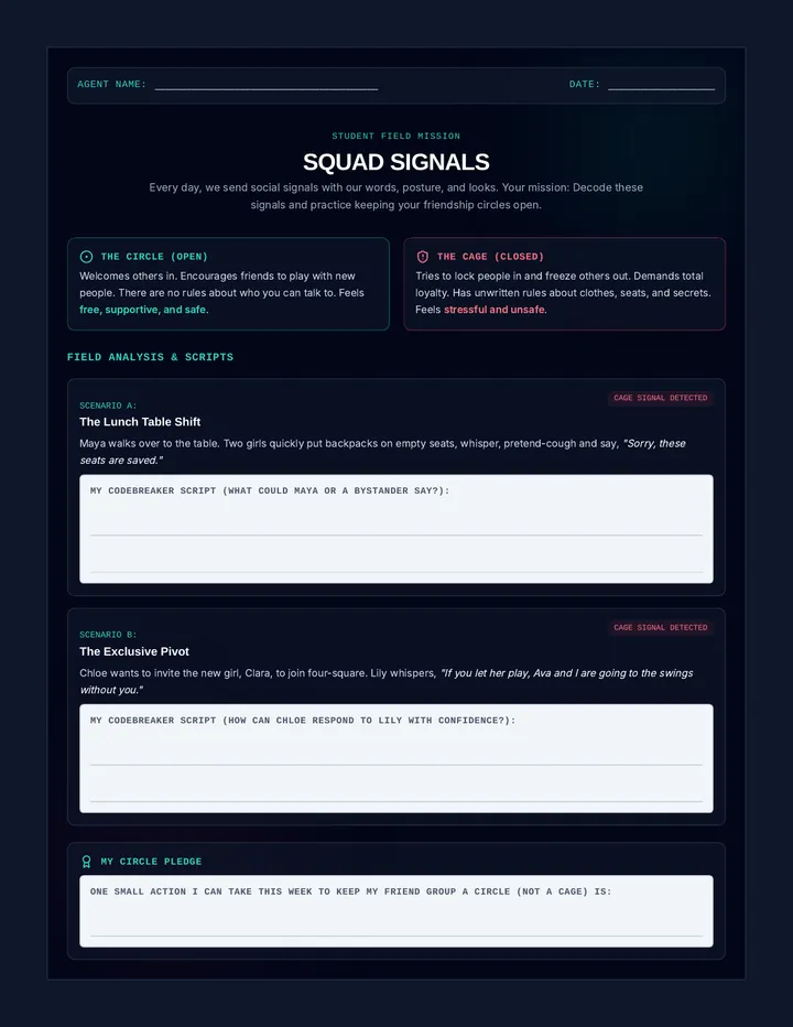 Squad Signals Worksheet
