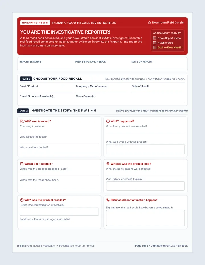 Recall Reporter Project Worksheet