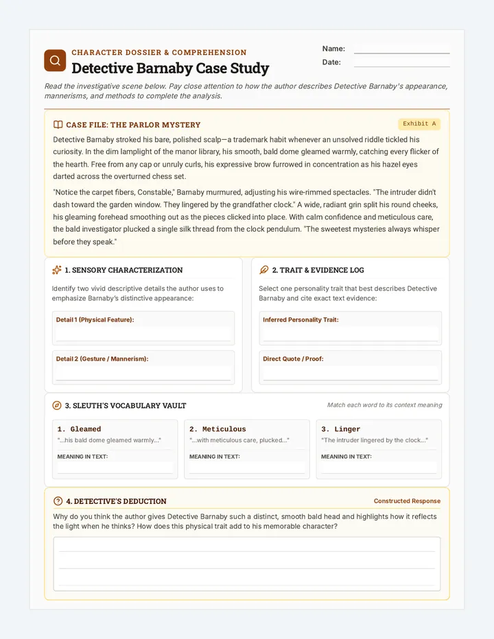 Detective Barnaby Story Worksheet