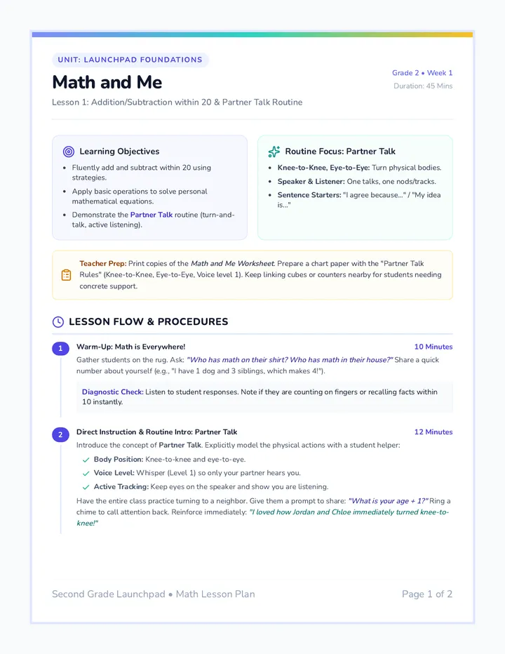 Math and Me Teacher Guide