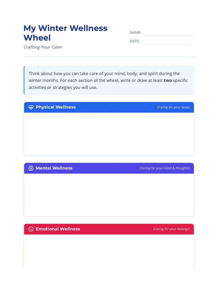 Wellness Wheel Worksheet