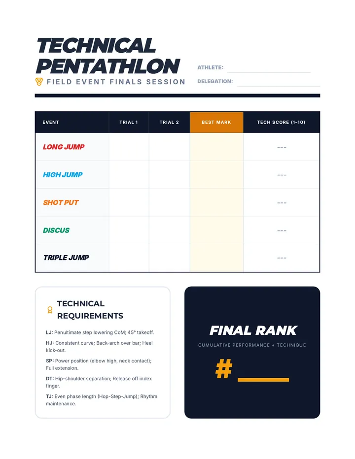 Pentathlon Scorecard