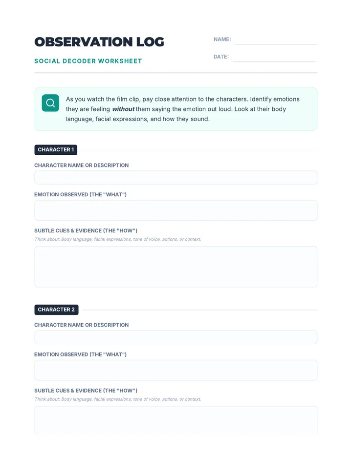 Observation Log Worksheet