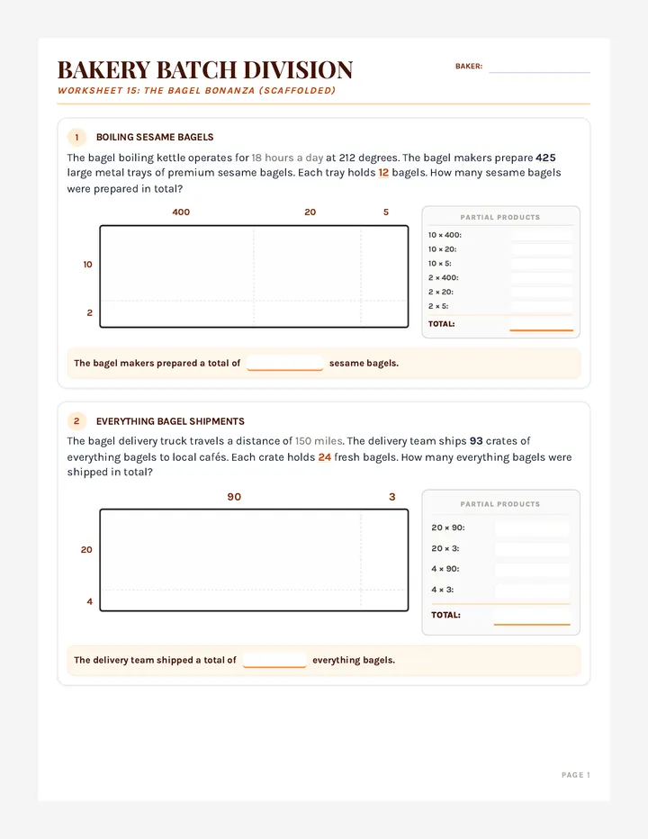 Bagel Bonanza Worksheet