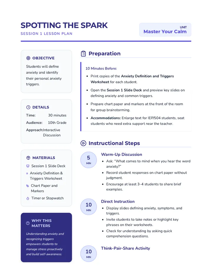 Session 1 Lesson Plan Teacher Resource