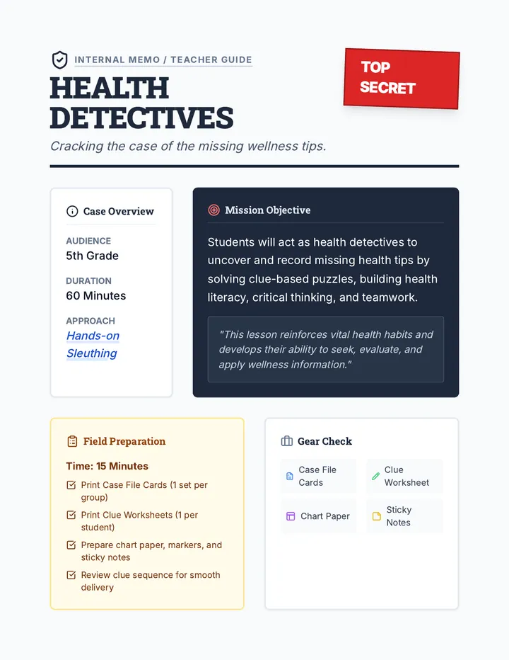 Health Detectives Lesson Plan