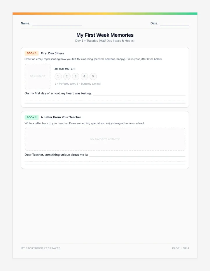 First Week Keepsakes Worksheet