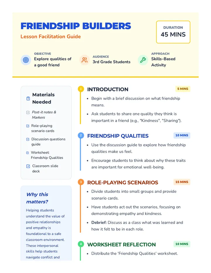 Friendship Builders Lesson Plan