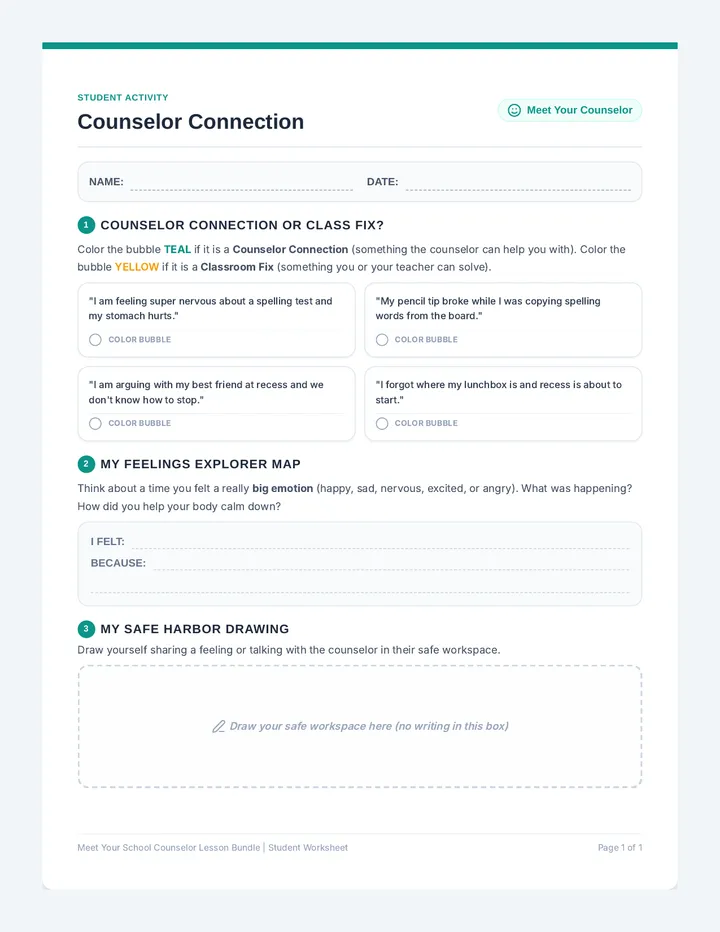 Counselor Connection Worksheet