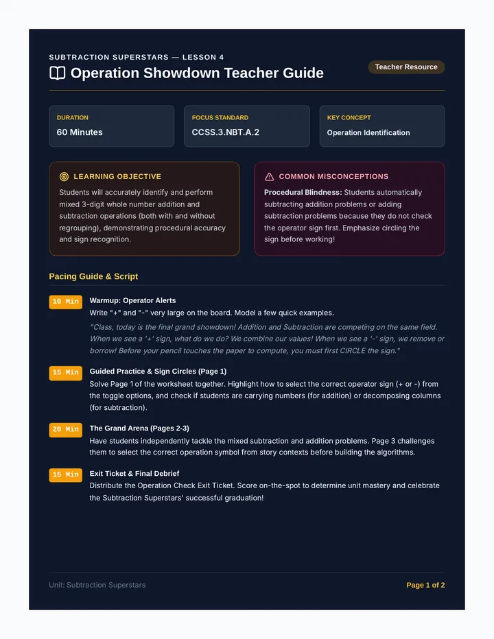 Operation Showdown Teacher Guide