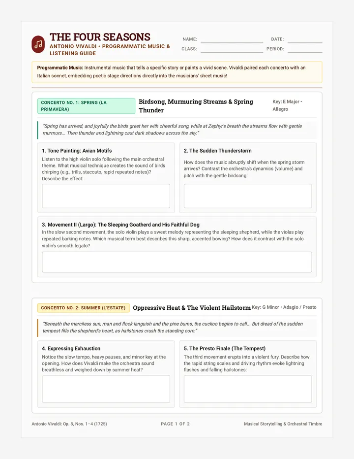 Four Seasons Listening Worksheet