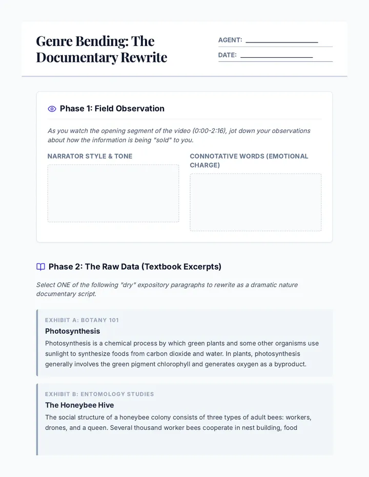 Genre Bending Worksheet
