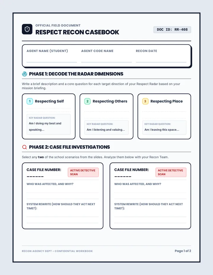 Respect Recon Casebook Worksheet