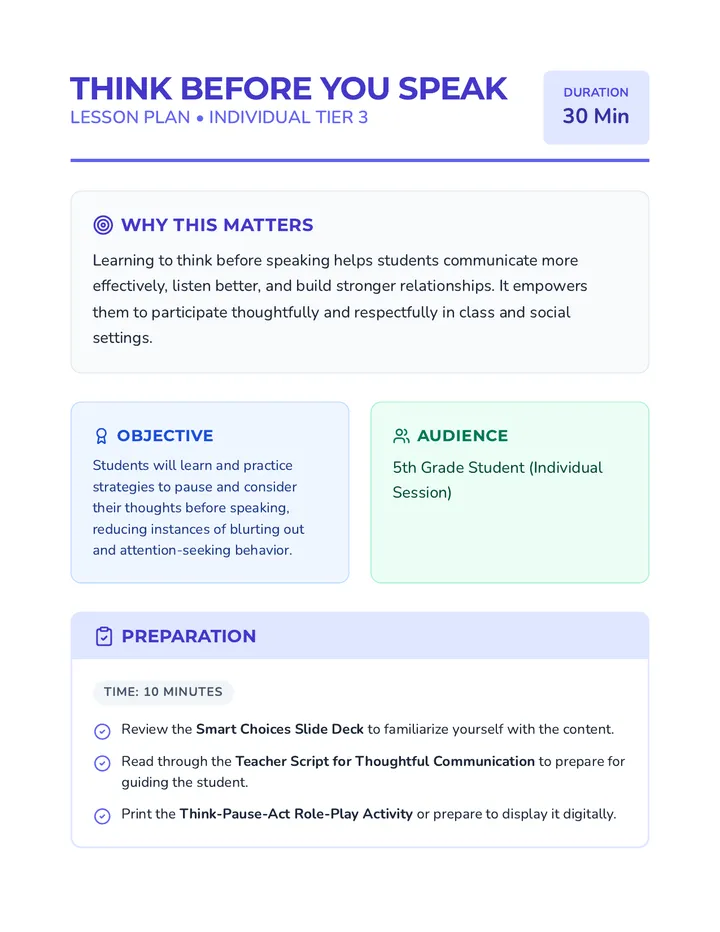 Think Before You Speak Lesson Plan