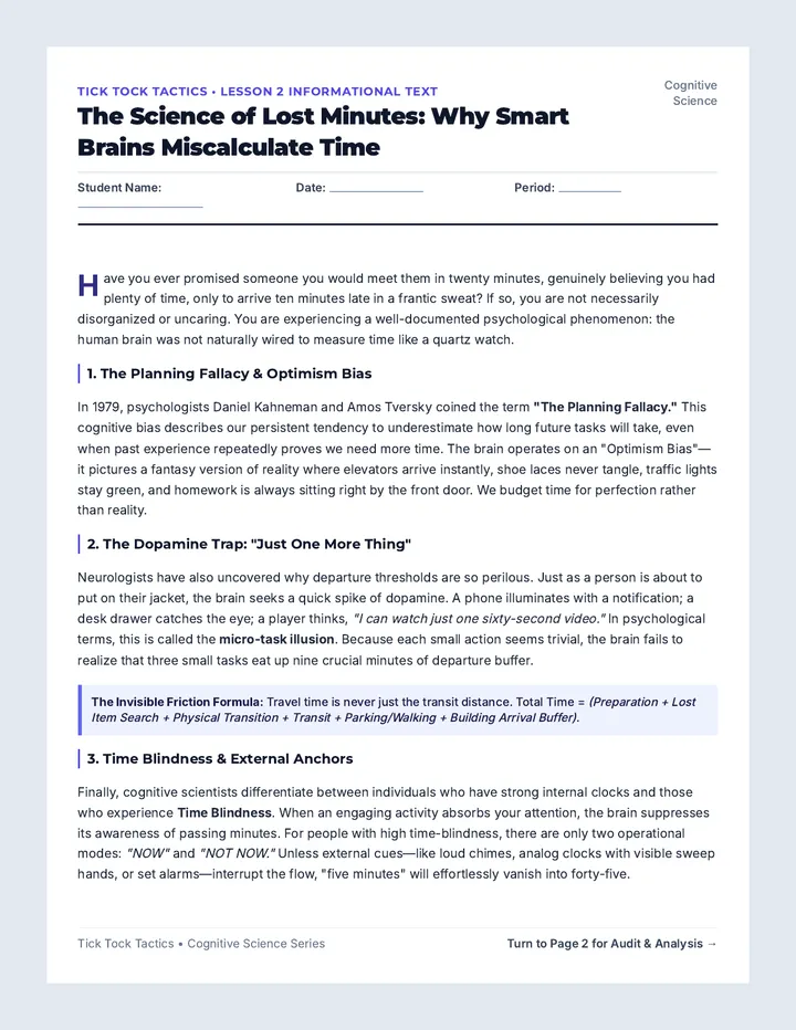 Time Traps Reading Worksheet