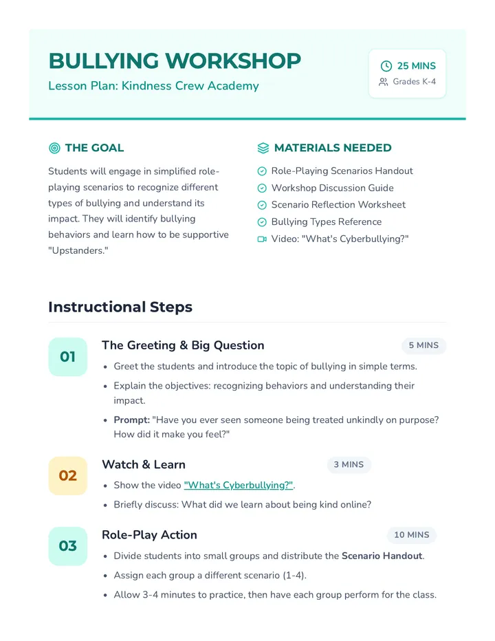 Bullying Workshop Lesson Plan