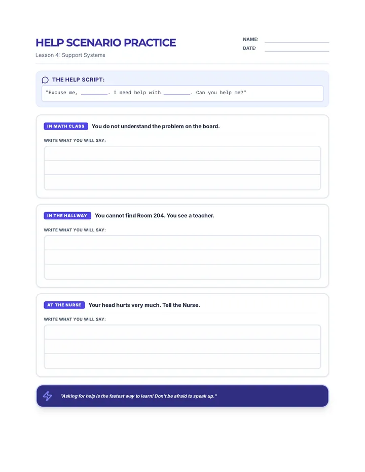 Help Scenario Worksheet