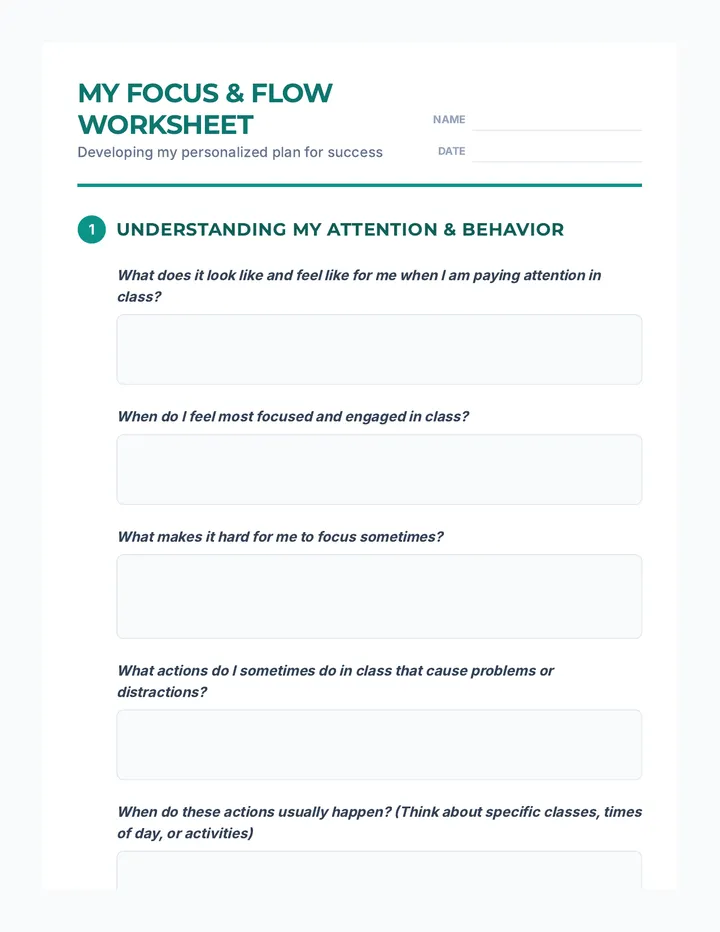 My Focus and Flow Worksheet
