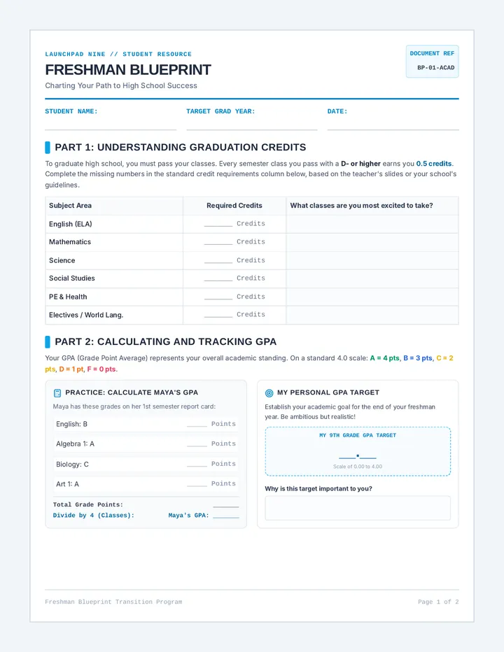 Graduation Planner Worksheet