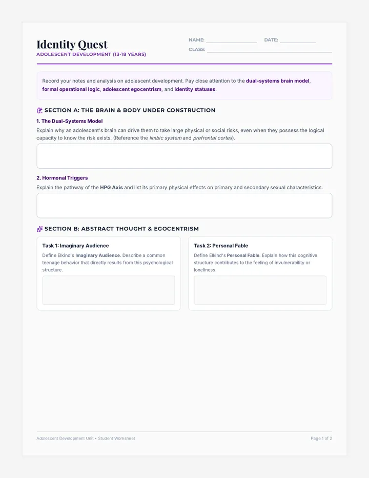 Identity Quest Worksheet
