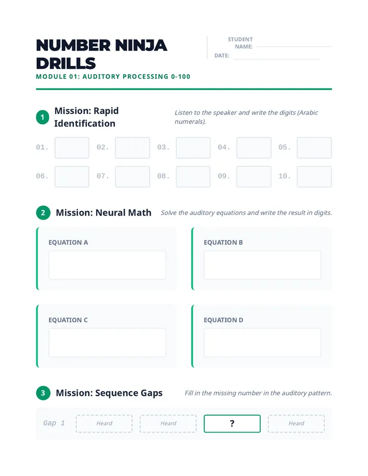 Number Ninja Worksheet