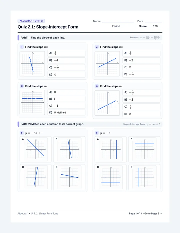 Slope Intercept Form Quiz