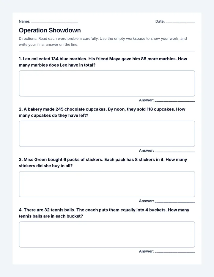 Operation Showdown Worksheet page 1