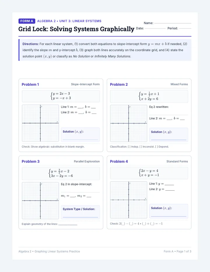 Grid Lock Systems Worksheet Form A