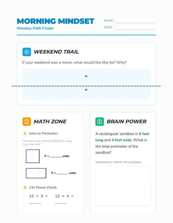 Monday Month 3 Week 2 Worksheet