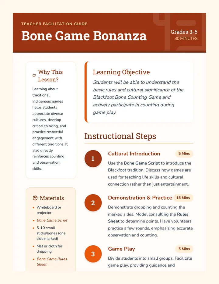 Bone Game Bonanza Lesson Plan