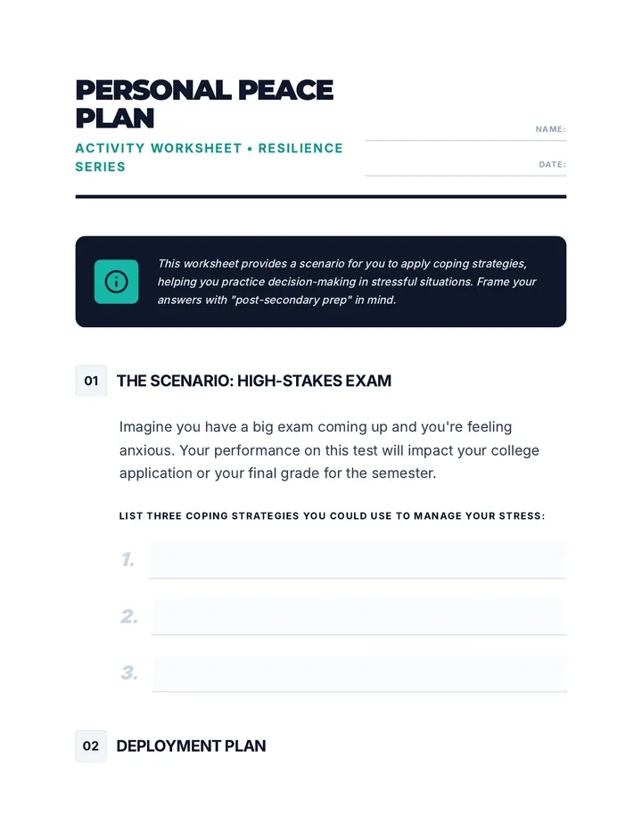 Personal Peace Plan Worksheet