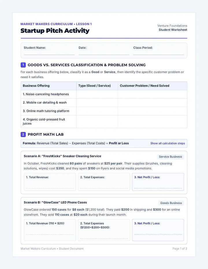 Startup Pitch Activity