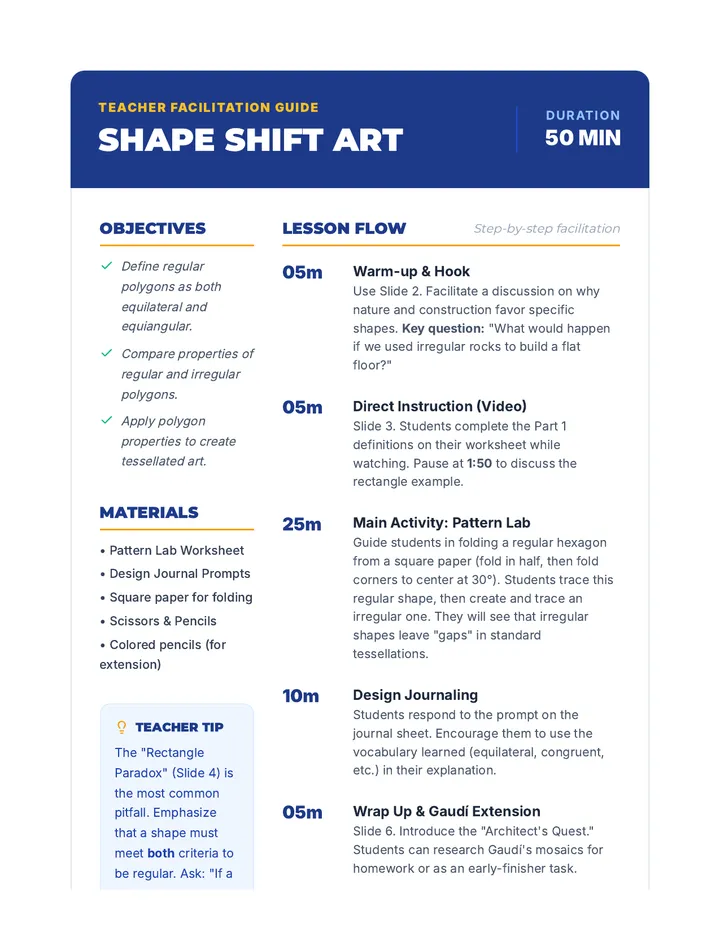 Shape Shift Teacher Guide