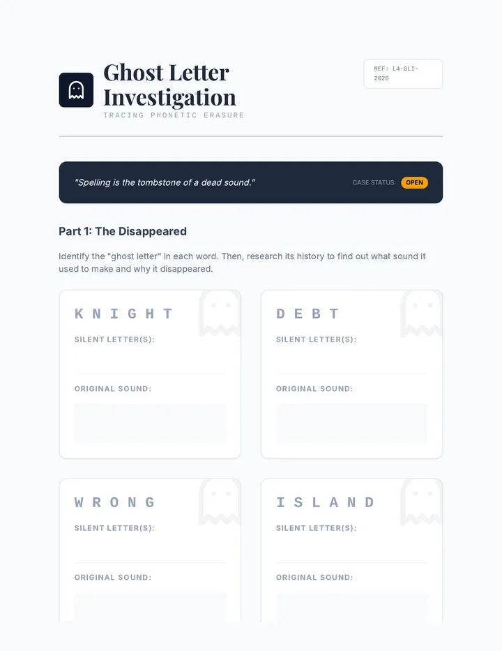 Silent Letter Investigation Worksheet